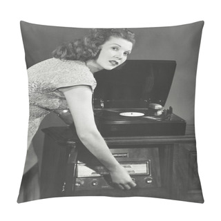 Personality  Woman Playing Record Album Pillow Covers