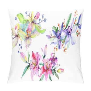 Personality  Pink And Purple Orchids. Watercolor Background Illustration Set. Watercolour Flower Bouquet Illustration Element. Pillow Covers