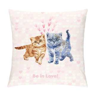 Personality  Two Little Fluffy Kittens. Cute Greating Card. Pillow Covers