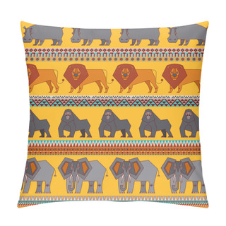 Personality  Set Of African Animals. Hippo, Lion, Elephant, Gorilla. Geometric Style.  Pillow Covers