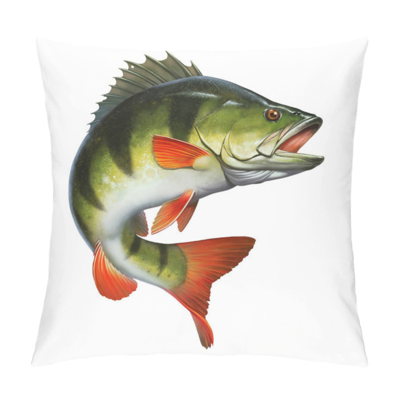 Personality  Large lake perch freshwater illustration realism isolate. Fishing for perch on the lake. pillow covers