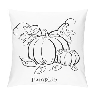 Personality  Pumpkin. Autumn Still Life. Picture For Coloring. Vector Illustration Isolated On A White Background. Pillow Covers