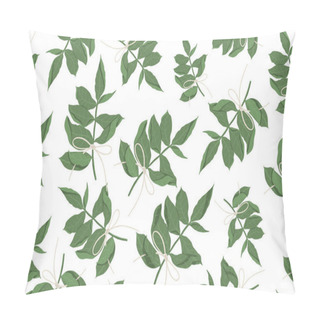 Personality  Seamless Pattern Of Tree, Foliage Natural Branches, Green Leaves. Vector Fresh Beauty Rustic Eco Friendly Background On White Pillow Covers