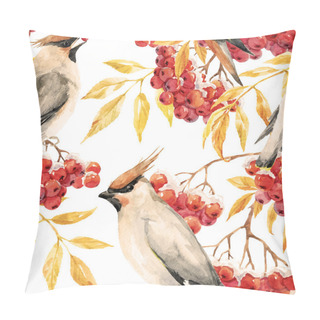Personality  Watercolor Waxwing And Rowan Pattern Pillow Covers
