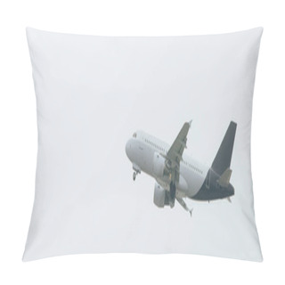 Personality  Airplane Taking Off In Cloudy Sky, Panoramic Shot Pillow Covers