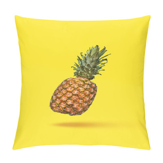 Personality  Pattern Of Slices And Whole Tropical Pineapple Fruit On A Blue Background With Space For Text. Flat Lay Pillow Covers