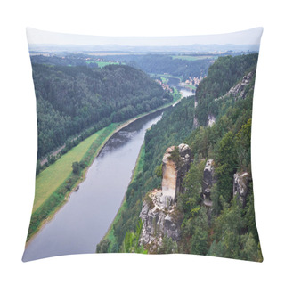 Personality  A Picturesque View Of The Elbe River And The Nearby Towns From The Observation Point Bastei, Germany Pillow Covers