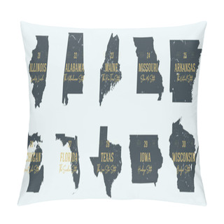 Personality  Set 3 Of 5 Highly Detailed Vector Silhouettes Of USA State Maps  Pillow Covers