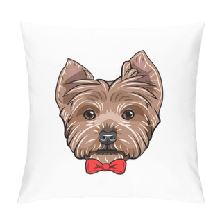 Personality  Yorkshire Terrier Dog. Red Bow. Cute Dog Portrait. Vector. Pillow Covers