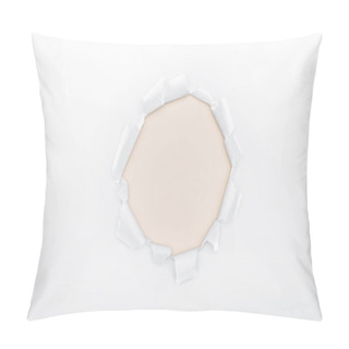 Personality  Ripped Hole In White Textured Paper On Ivory Background  Pillow Covers