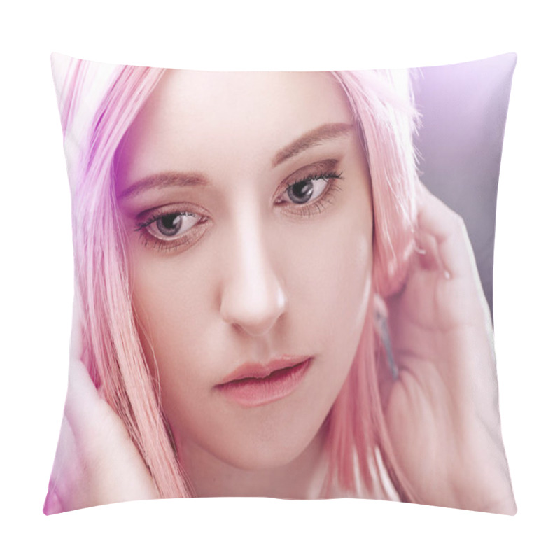 Personality  young adult girl with pink hair pillow covers
