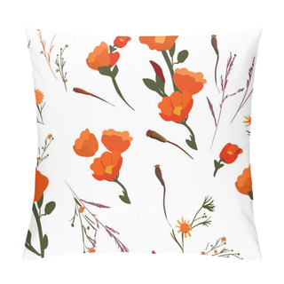 Personality  White Seamless Pattern With Red Poppies. Pillow Covers