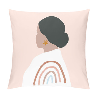Personality  Modern Boho Pastel Terracotta Collage Line Drawing Mulatto Woman With Earring Face Hairstyle Fashion Beauty Minimalist Vector Illustration Modern Abstract Graphics Print Pillow Covers