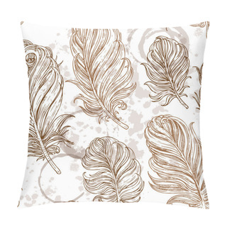 Personality  Seamless Romantic Background From Bird Feathers Pillow Covers