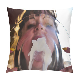 Personality  Sexy Girl Licks A White Sauce From A Transparent Plate Pillow Covers