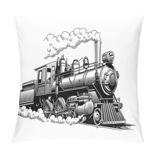 Personality  Vintage Steam Train Locomotive, Engraving Style Vector Illustration Pillow Covers