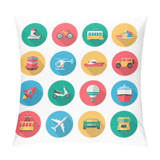 Personality  Vector Transport Icons In Flat Style With Long Shadow Effect Pillow Covers