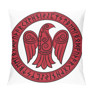 Personality  Design Of Raven In Celtic, Scandinavian Style And Norse Runes Pillow Covers