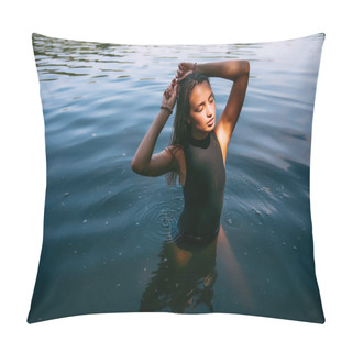 Personality  Woman In Black Swimming Suit Pillow Covers