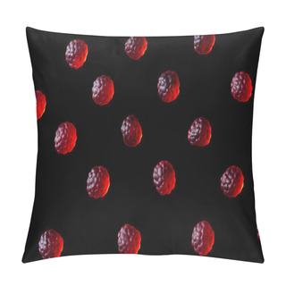 Personality  Collection Of Red Jelly Candies In Shape Of Raspberries Isolated On Black Pillow Covers