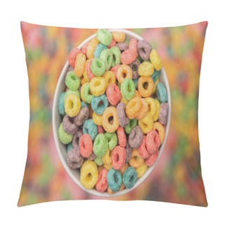 Personality  Selective Focus Of Bright Colorful Breakfast Cereal In Bowl Pillow Covers