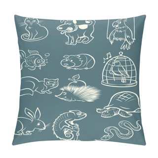Personality  Pets Animals Collection Set Icons Symbols Sketch Hand Drawing Pillow Covers
