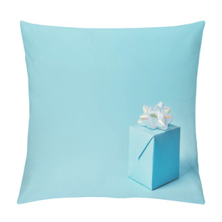 Personality  Gift Box With White Bow On Blue Background Pillow Covers