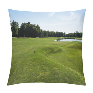 Personality  Wild Ducks Walking On Green Grass Near Trees And Pond In Park Pillow Covers