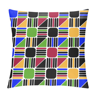 Personality  Seamless Geometric Pattern Vector Background Design Colorful Abstract Art With Squares Triangles And Lines Which Has Rounded Corners Black White Blue Green Yellow Red Pillow Covers