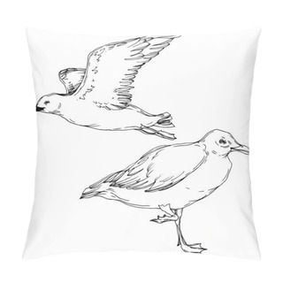 Personality  Vector Sky Bird Seagull In A Wildlife Isolated. Black And White Engraved Ink Art. Isolated Seagull Illustration Element. Pillow Covers