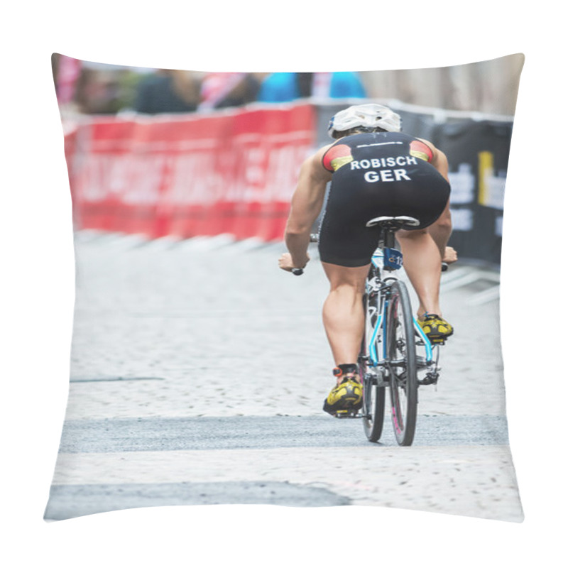 Personality  Back of Rebecca Robisch from Germany cycling in rain at the cobb pillow covers