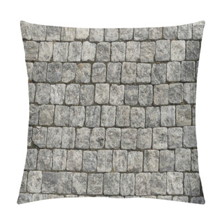Personality  European Cobblestone Pavement Square. Gray Stone Background, Textured Pedestrian Pavement, Road In Europe. Pillow Covers