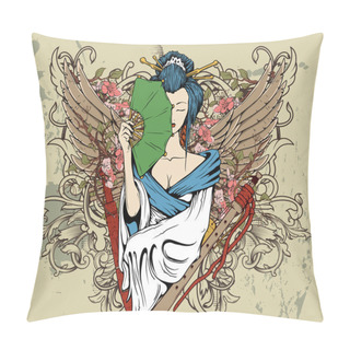 Personality  Geisha With Floral Pillow Covers