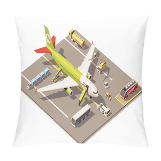 Personality  Vector Isometric Low Poly Airport Apron With Airplane, Ground Support Equipment And Vehicles Pillow Covers