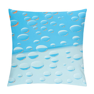 Personality  Close-up View Of Transparent Rain Drops On Blue Abstract Background  Pillow Covers