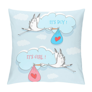 Personality  Stork And Baby For Girl And Boy Pillow Covers