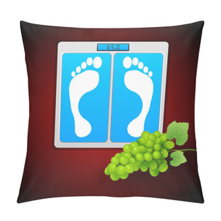 Personality  Personal Bathroom Scale With Grape For Diet Or Healthcare Concept. Vector Illustration. Pillow Covers