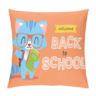 Personality  Vector Welcome Back To School Nerd Cat Vector Illustration Pillow Covers