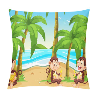 Personality  Monkey At The Beach Illustration Pillow Covers