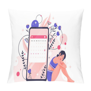 Personality  Menstrual Cycle Or Menstruation Period. Vector Banner Or Image. Calendar Dates In Mobile App. Premenstrual Syndrome Or Period Pain Symptom. Woman Reproductive System. Gynecology Theme. Pillow Covers