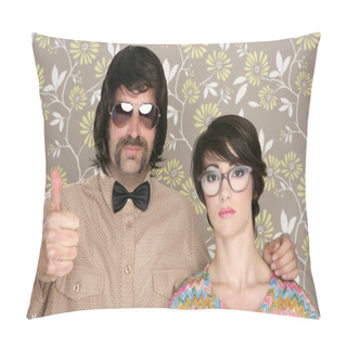 Personality  Nerd Silly Couple Retro Man Woman Ok Hand Sign Pillow Covers