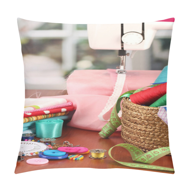 Personality  Sewing Machine And Fabric On Bright Background Pillow Covers