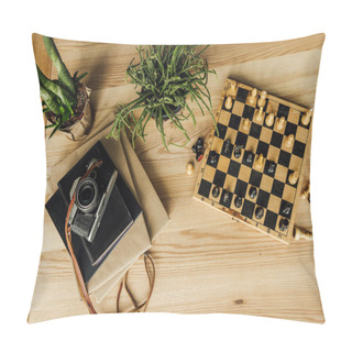 Personality  Chess Game With Vintage Camera  Pillow Covers