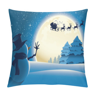 Personality  Lonely Snowman Waving To Santa Sleigh Pillow Covers