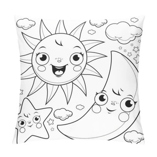 Personality  Sun Moon And Stars Coloring Page Pillow Covers