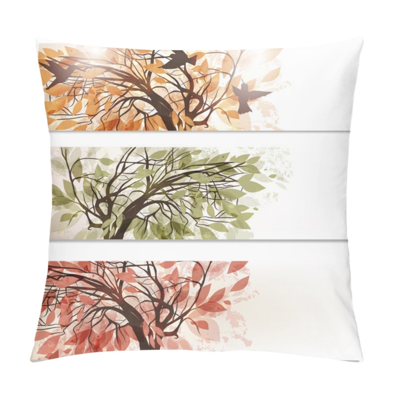 Personality  Brochure vector set in floral style with abstract trees pillow covers