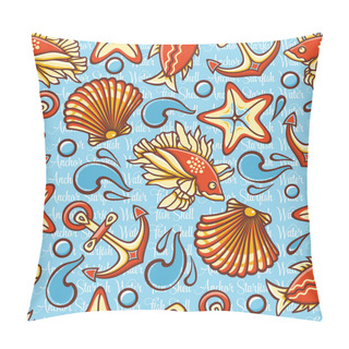 Personality  Marine Seamless Pattern With Colorful Figures. Fish And Tools. Sea And River Inh Pillow Covers