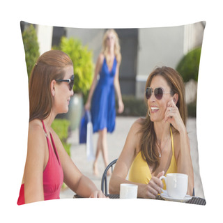Personality  Three Beautiful Young Women Having Coffee With Shopping Bags Pillow Covers