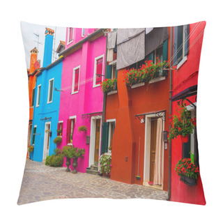 Personality  BURANO ISLAND, VENICE, ITALY. Colorful Traditional Houses In The Burano. Burano Island In The Venetian Lagoon, Northern Italy. Pillow Covers