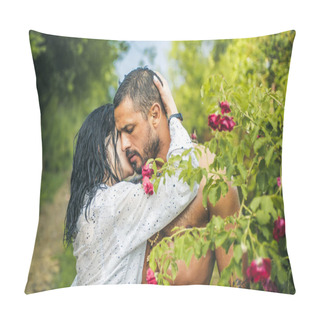 Personality  Love In The Garden. Passionate Couple In The Garden Hugging. Pillow Covers
